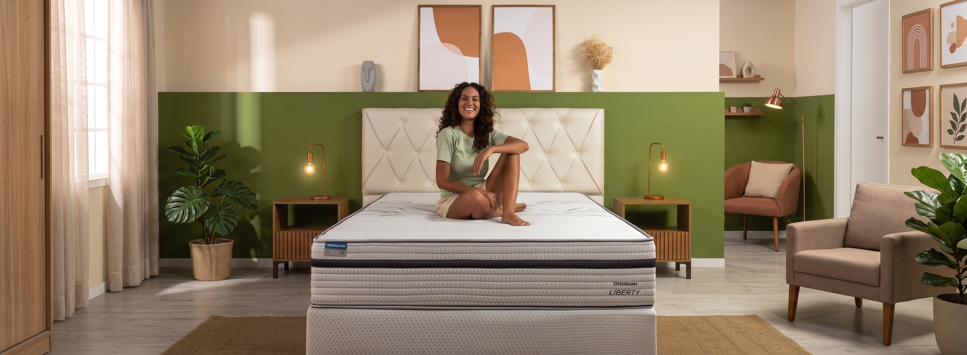 Quarto com colchão da linha Liberty, da Ortobom